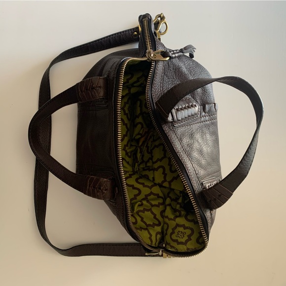 Oryany | Dark brown leather hobo slouch bag | Metal details, long strap, pockets - Picture 8 of 12